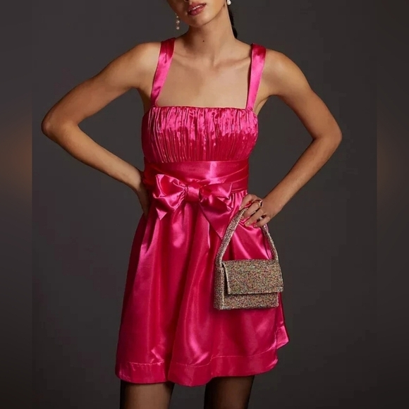 Maeve Dresses & Skirts - Maeve Anthropologie Satin Bow Tie Mini Dress Whimsy Chic Romance NWOT Size 2